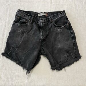 Vintage Levis‎ 550 Shorts Women's 34" Black Distressed Cut Off Relaxed Fit Booty